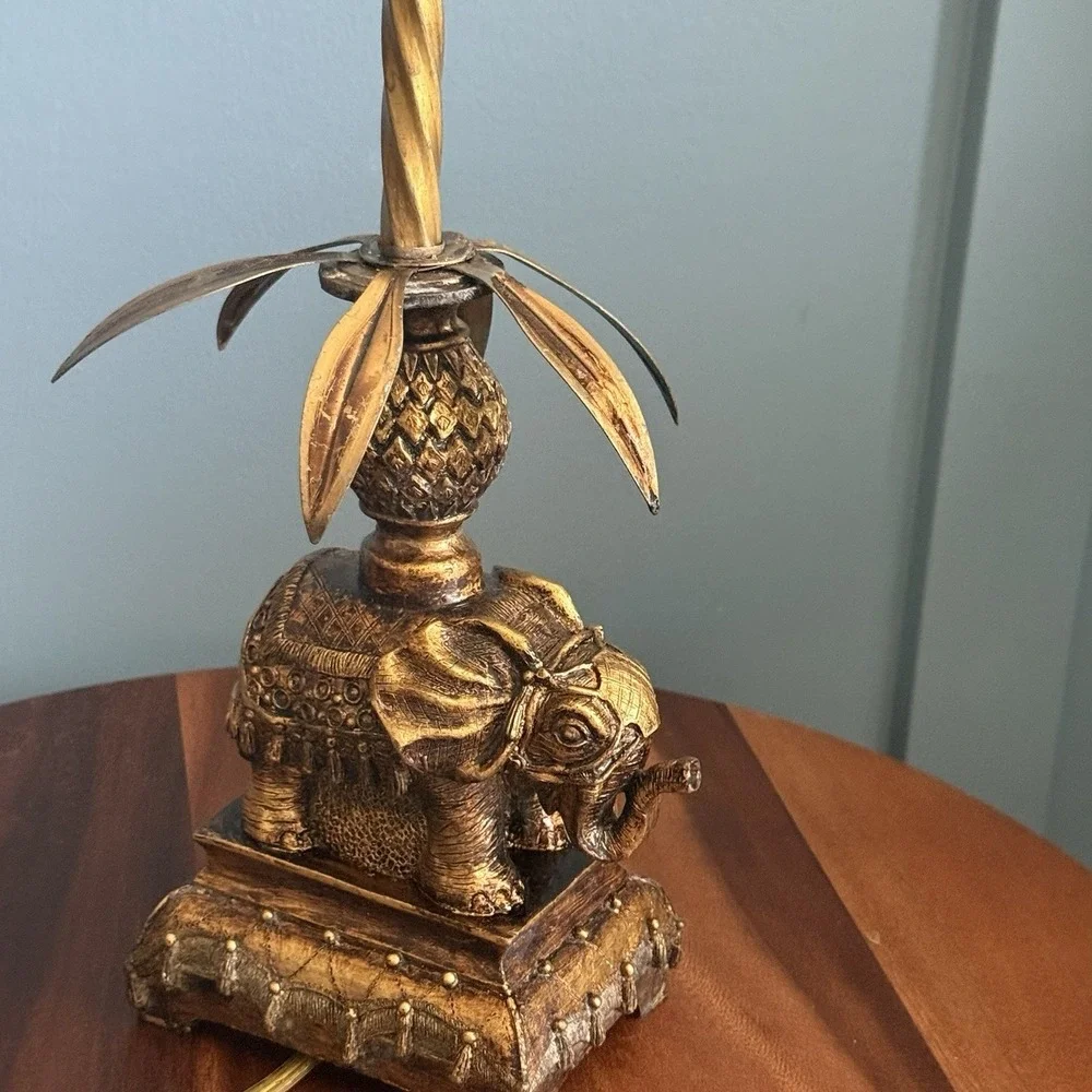 Vintage Gilded Elephant Table Lamp (Base Only) Indian Hollywood Regency Boho 14